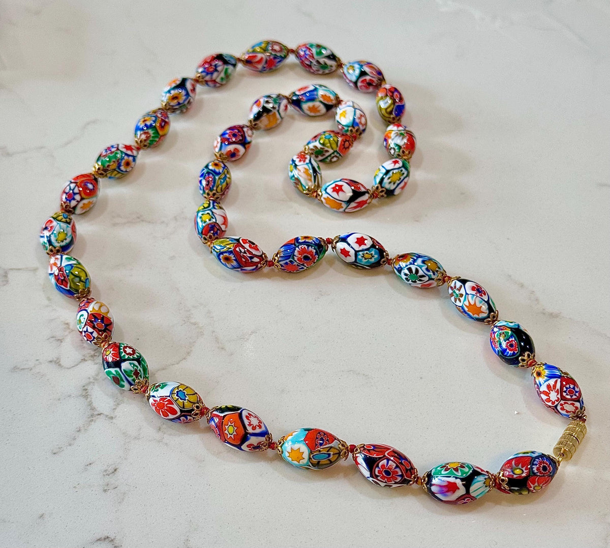 Vintage Ercole Moretti Millefiori Murano Glass Necklace, 26"