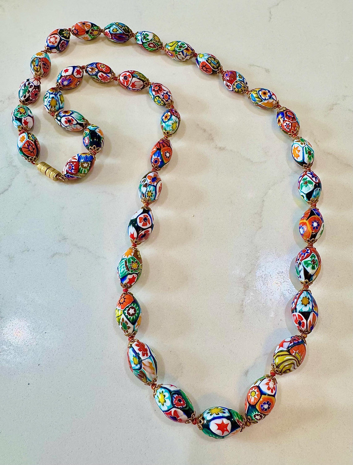Vintage Ercole Moretti Millefiori Murano Glass Necklace, 26"
