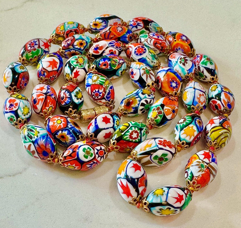 Vintage Ercole Moretti Millefiori Murano Glass Necklace, 26"