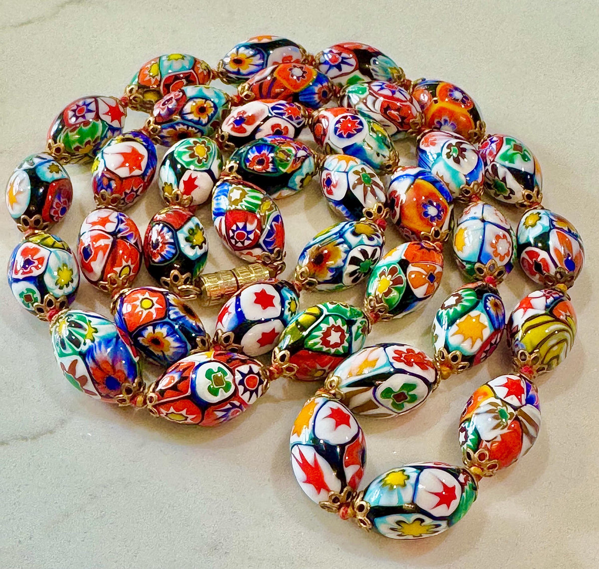 Vintage Ercole Moretti Millefiori Murano Glass Necklace, 26"