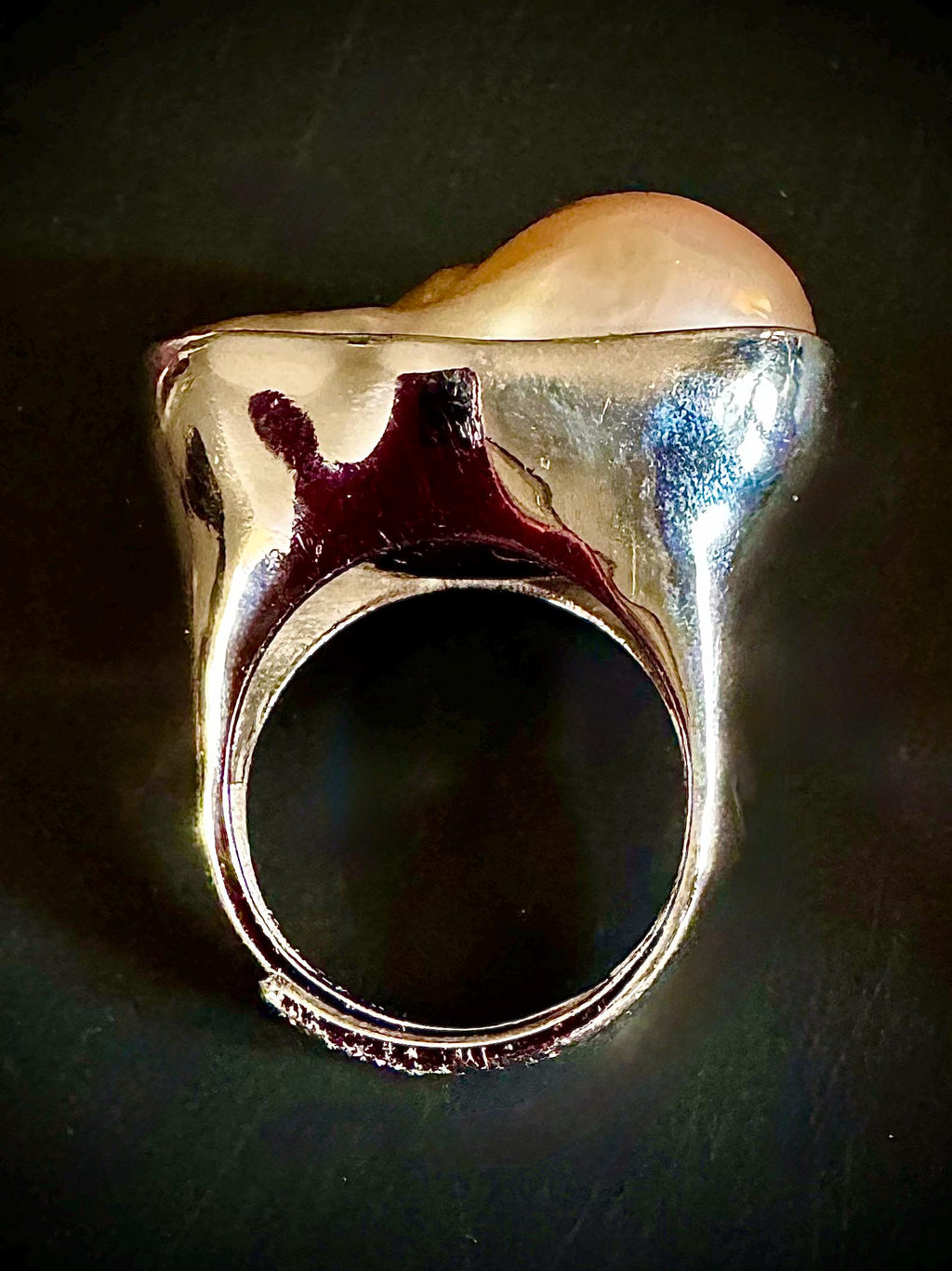 Heavy, Solid, Chunky Sterling Silver GIANT Peach Iridescent Flameball Pearl Statement Ring