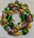 Rosario Leonardi Millefiori Murano Glass Necklace in Purple, Green & Gold