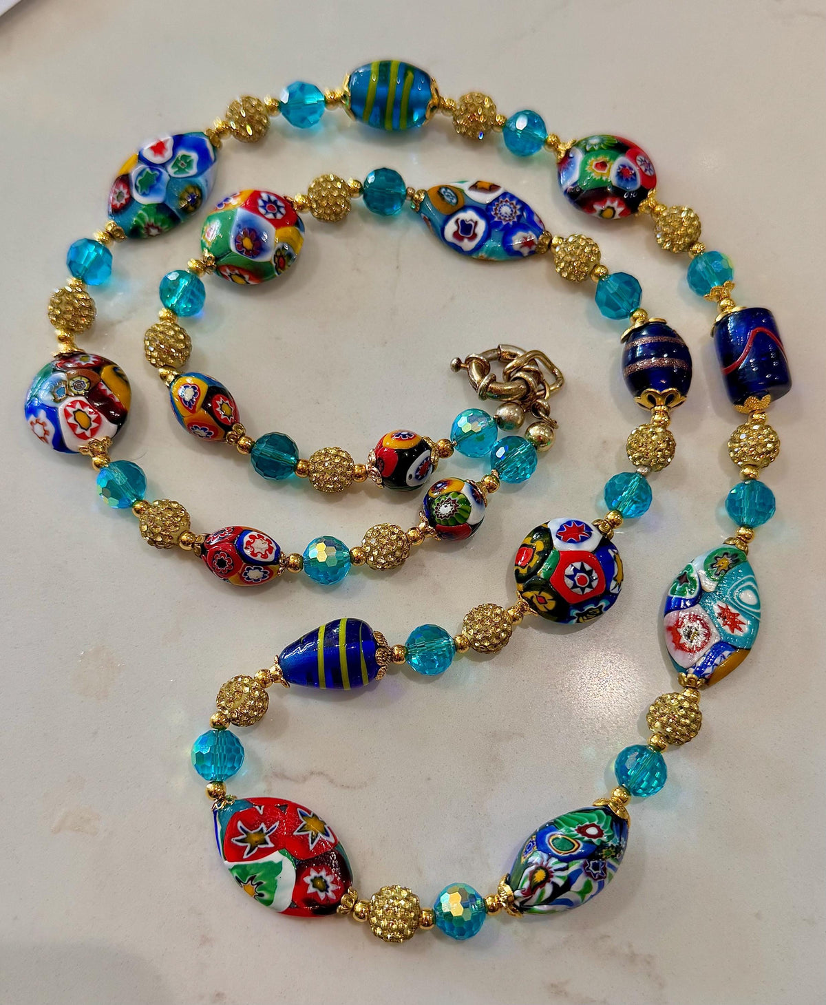 Rosario Leonardi Millefiori Necklace: Rare Venetian Snowshoe & Coin Glass Beads