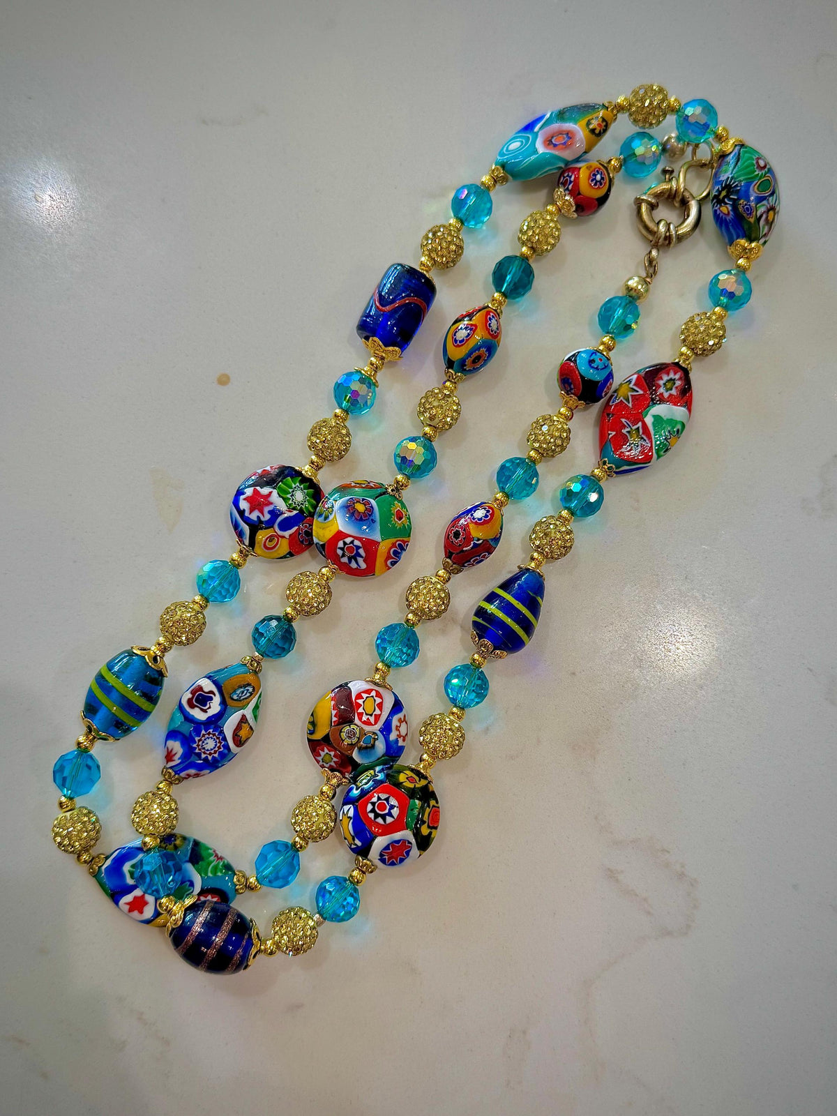 Rosario Leonardi Millefiori Necklace: Rare Venetian Snowshoe & Coin Glass Beads