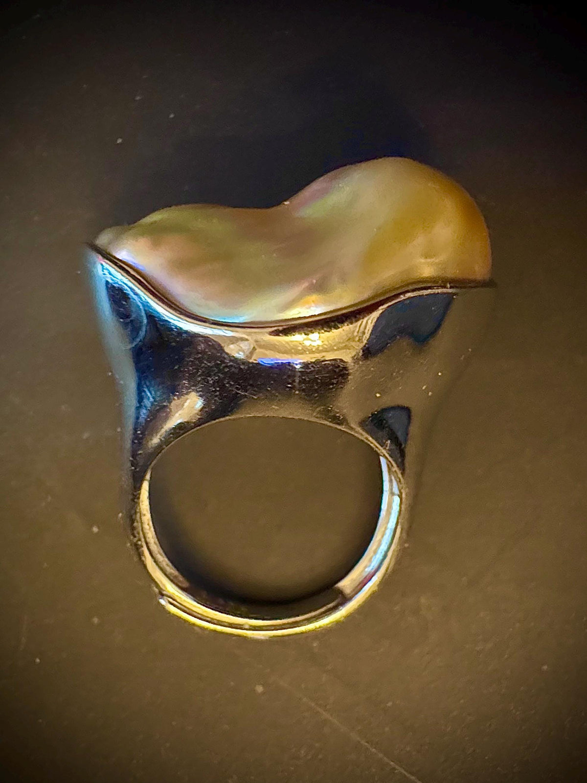 Chunky Sterling Silver GIANT Champagne Iridescent Flameball Pearl Statement Ring