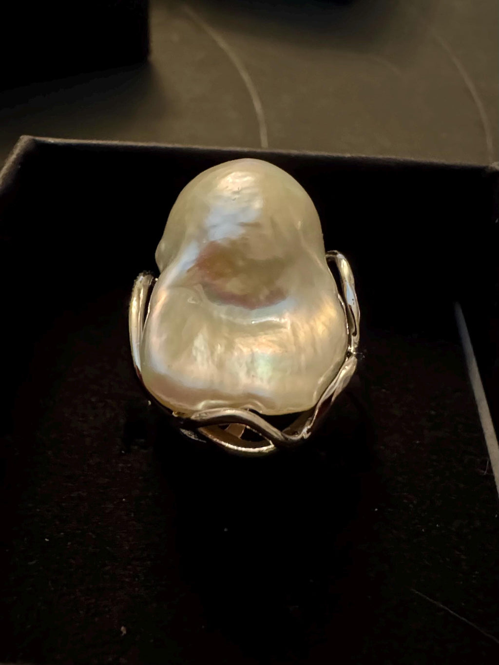Affordable Giant Iridescent White Flameball Pearl Ring