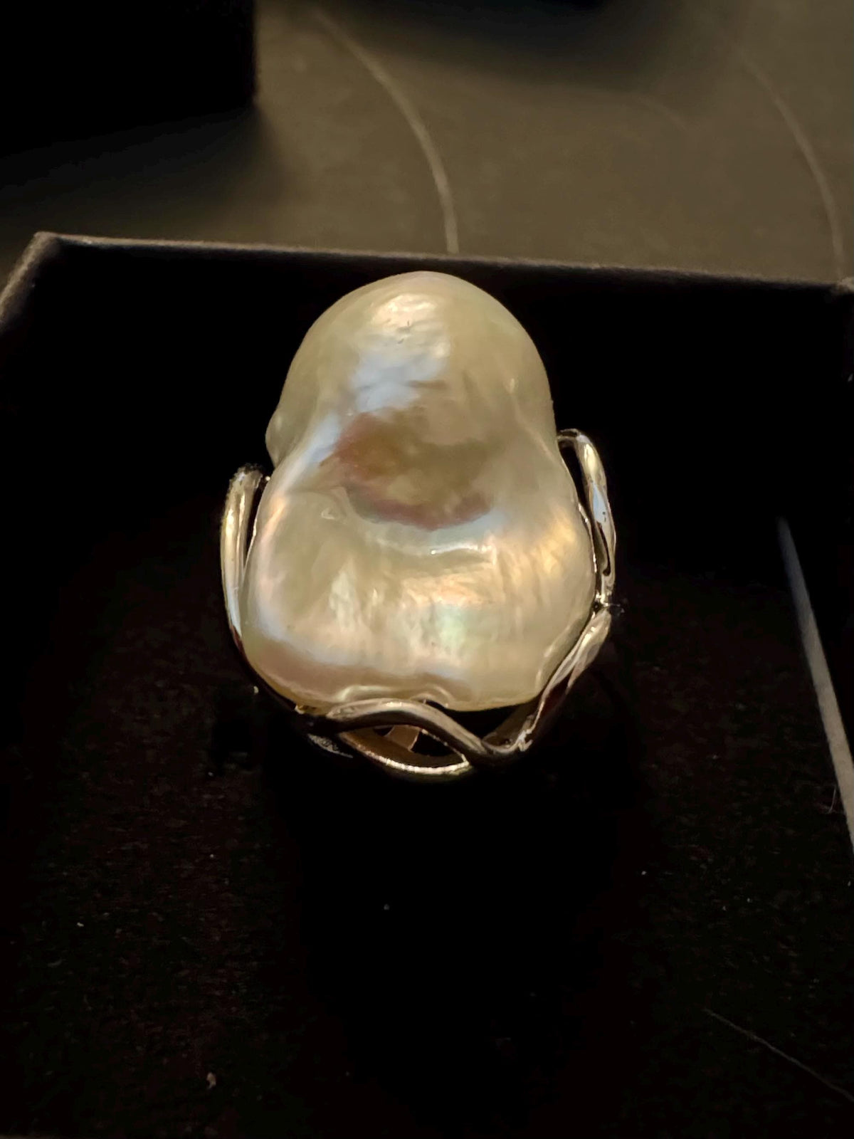 Affordable Giant Iridescent White Flameball Pearl Ring