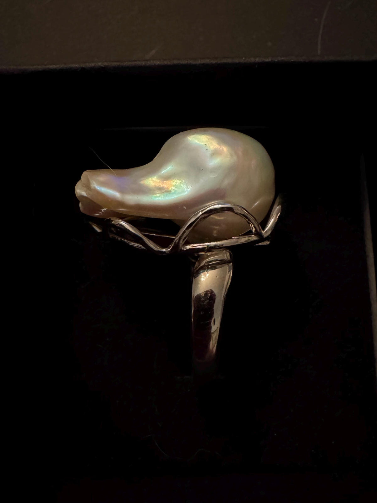 Affordable Giant Iridescent White Flameball Pearl Ring