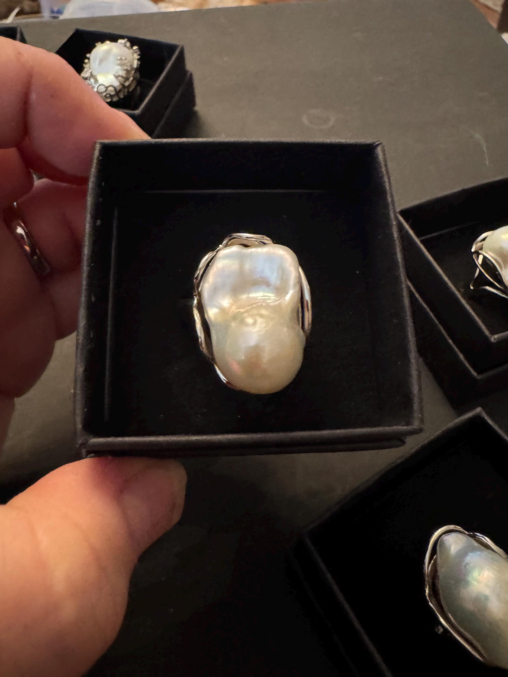 Affordable Giant Iridescent White Flameball Pearl Ring