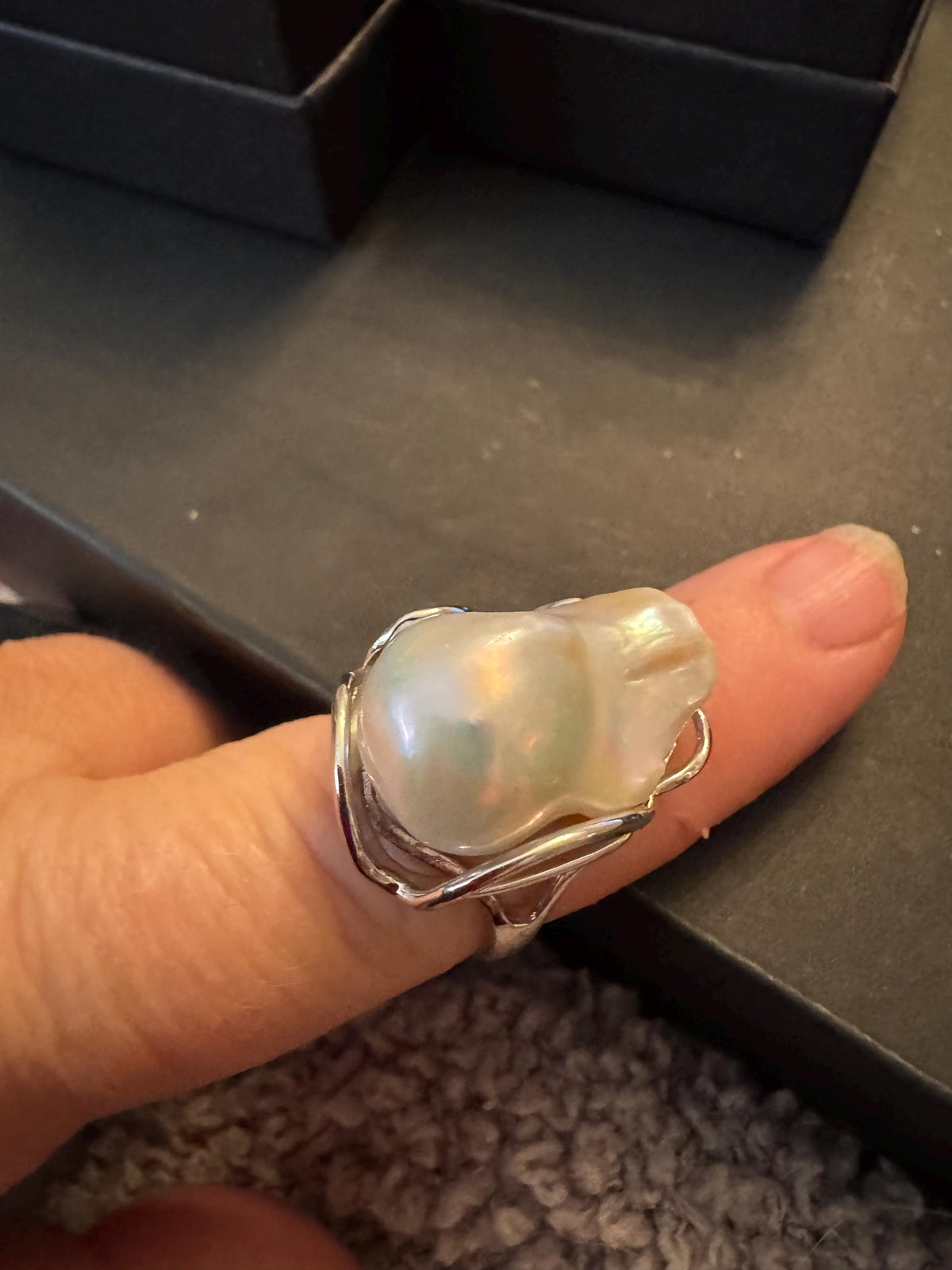 Affordable Giant Iridescent White Flameball Pearl Ring