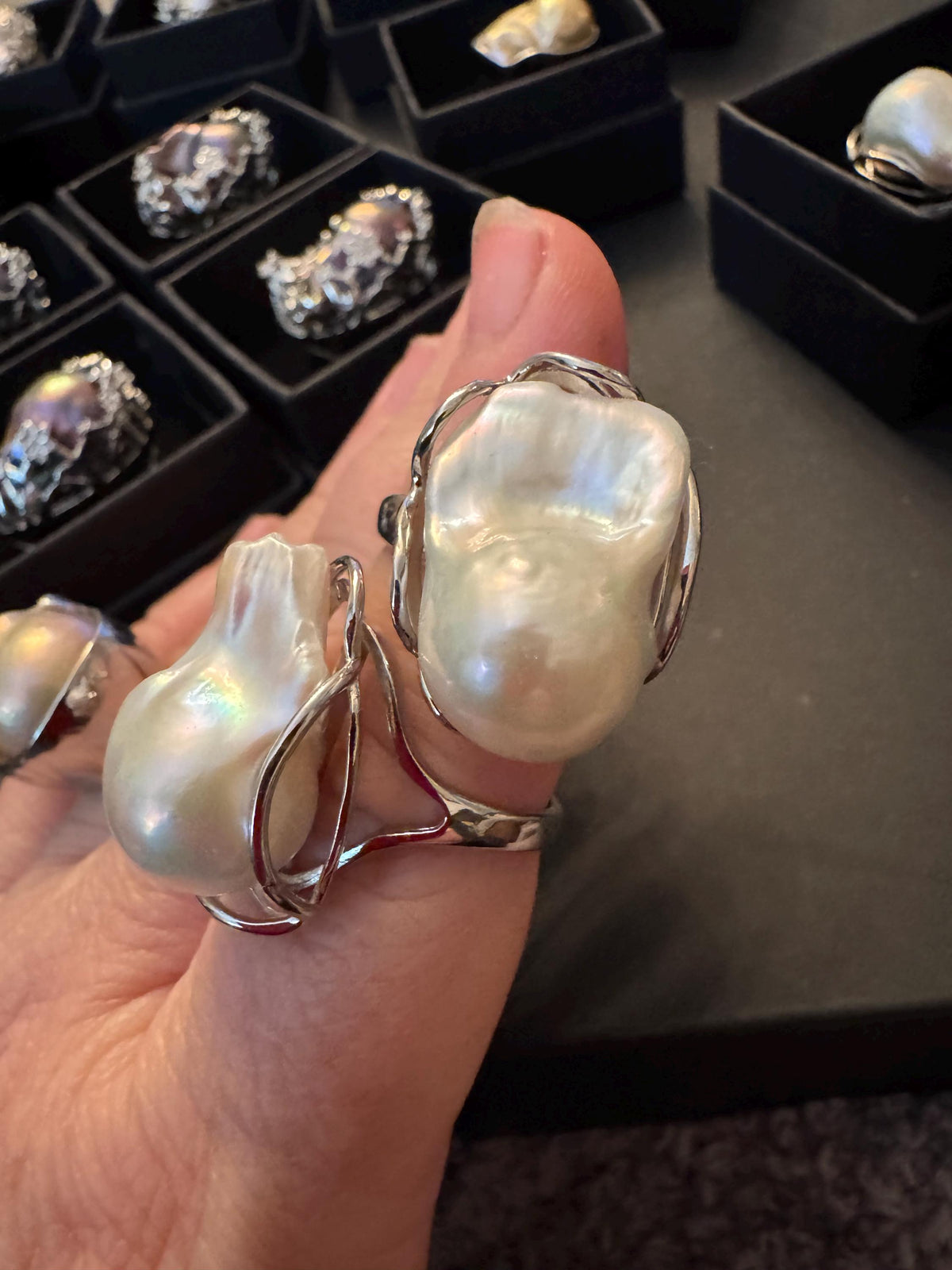 Affordable Giant Iridescent White Flameball Pearl Ring