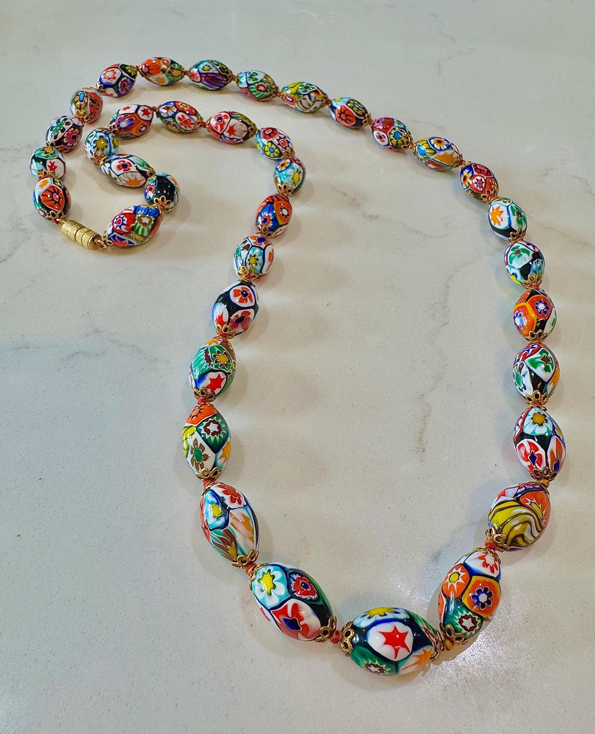 Vintage Ercole Moretti Millefiori Murano Glass Necklace, 26"