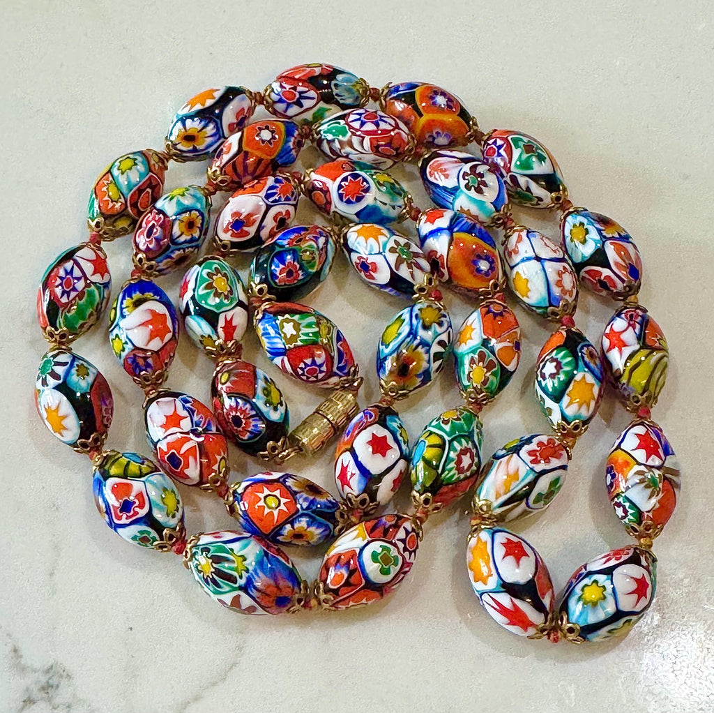 Vintage Ercole Moretti Millefiori Murano Glass Necklace, 26"