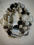 Rosario Leonardi Black, Silver, and Clear Murano Glass Necklace