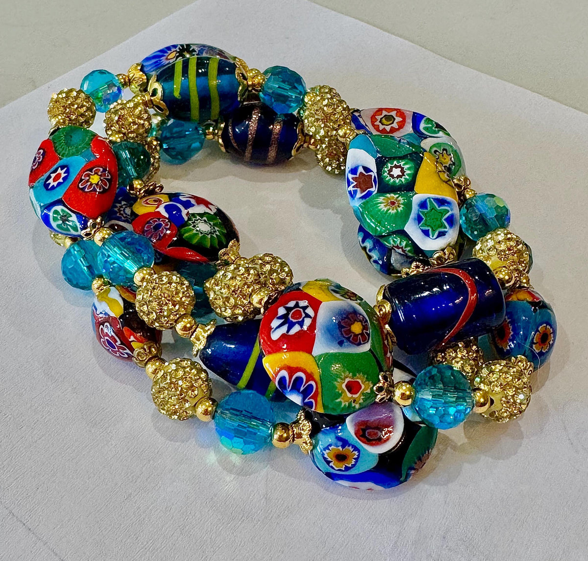 Rosario Leonardi Millefiori Necklace: Rare Venetian Snowshoe & Coin Glass Beads