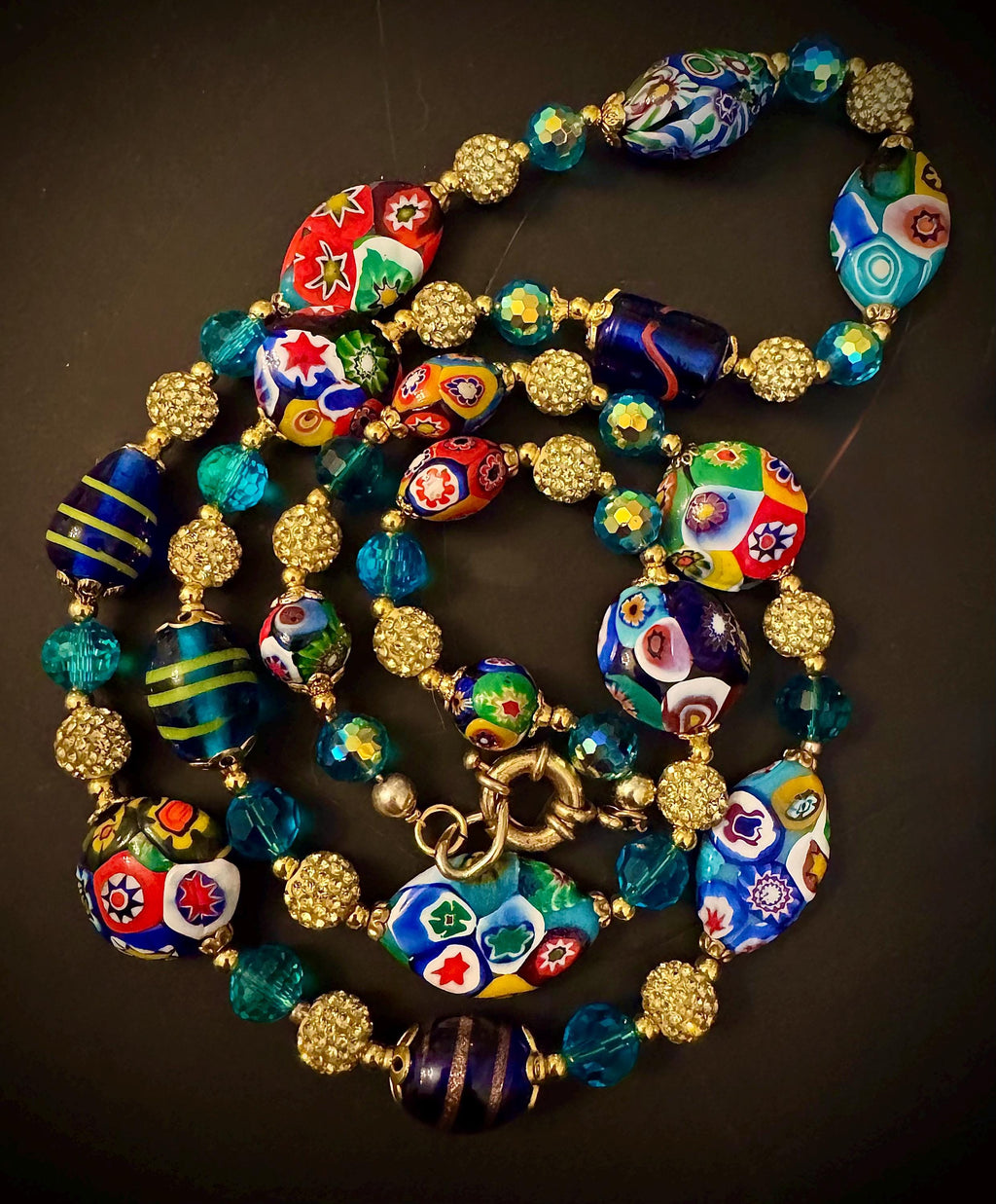 Rosario Leonardi Millefiori Necklace: Rare Venetian Snowshoe & Coin Glass Beads