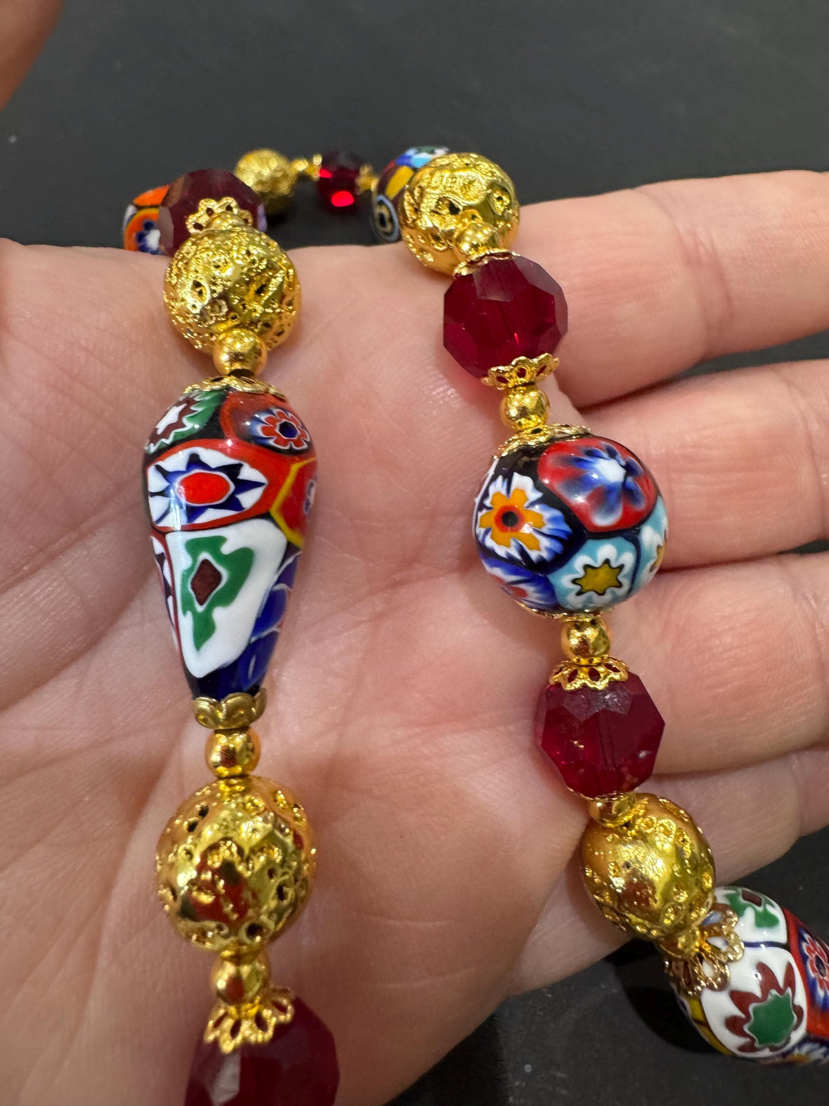 Ercole Moretti Millefiori Murano Glass Necklace: Rosario Leonardi Design, 1920s-50s Vintage Beads