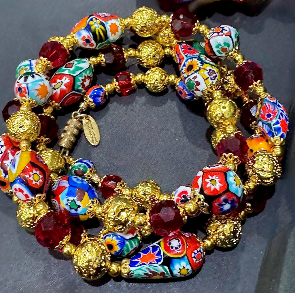 Ercole Moretti Millefiori Murano Glass Necklace: Rosario Leonardi Design, 1920s-50s Vintage Beads