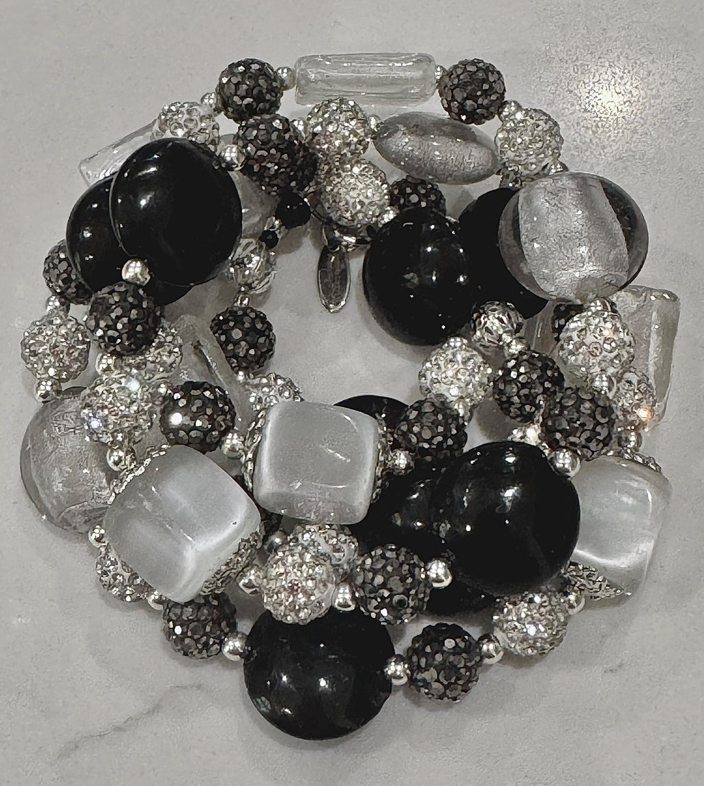 Rosario Leonardi Black, Silver, and Clear Murano Glass Necklace