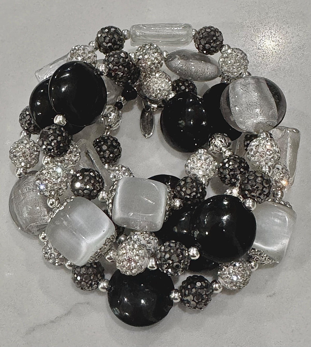 Rosario Leonardi Black, Silver, and Clear Murano Glass Necklace