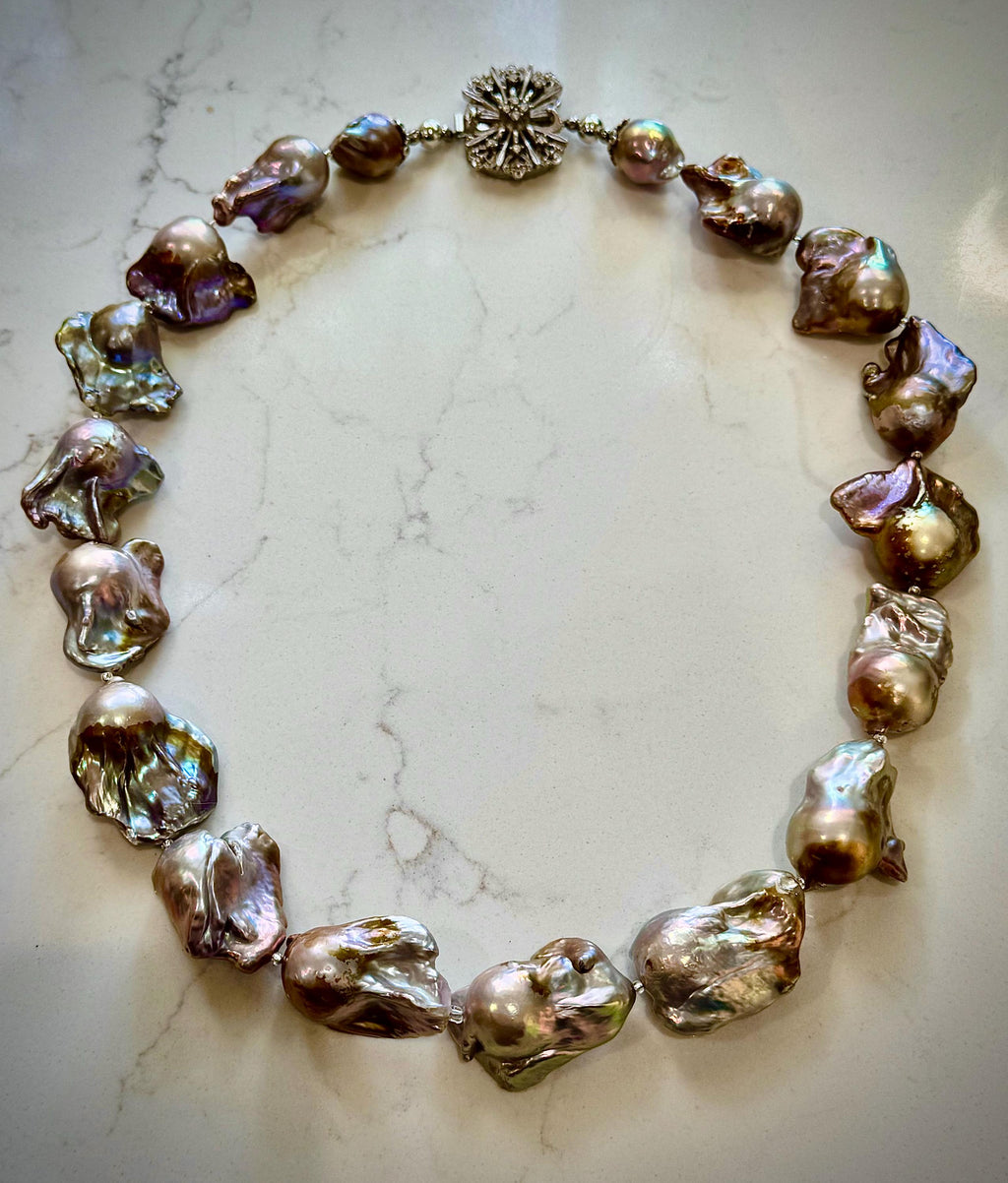 RARE Enormous 26mm Iridescent Flameball Freshwater Pearl Necklace