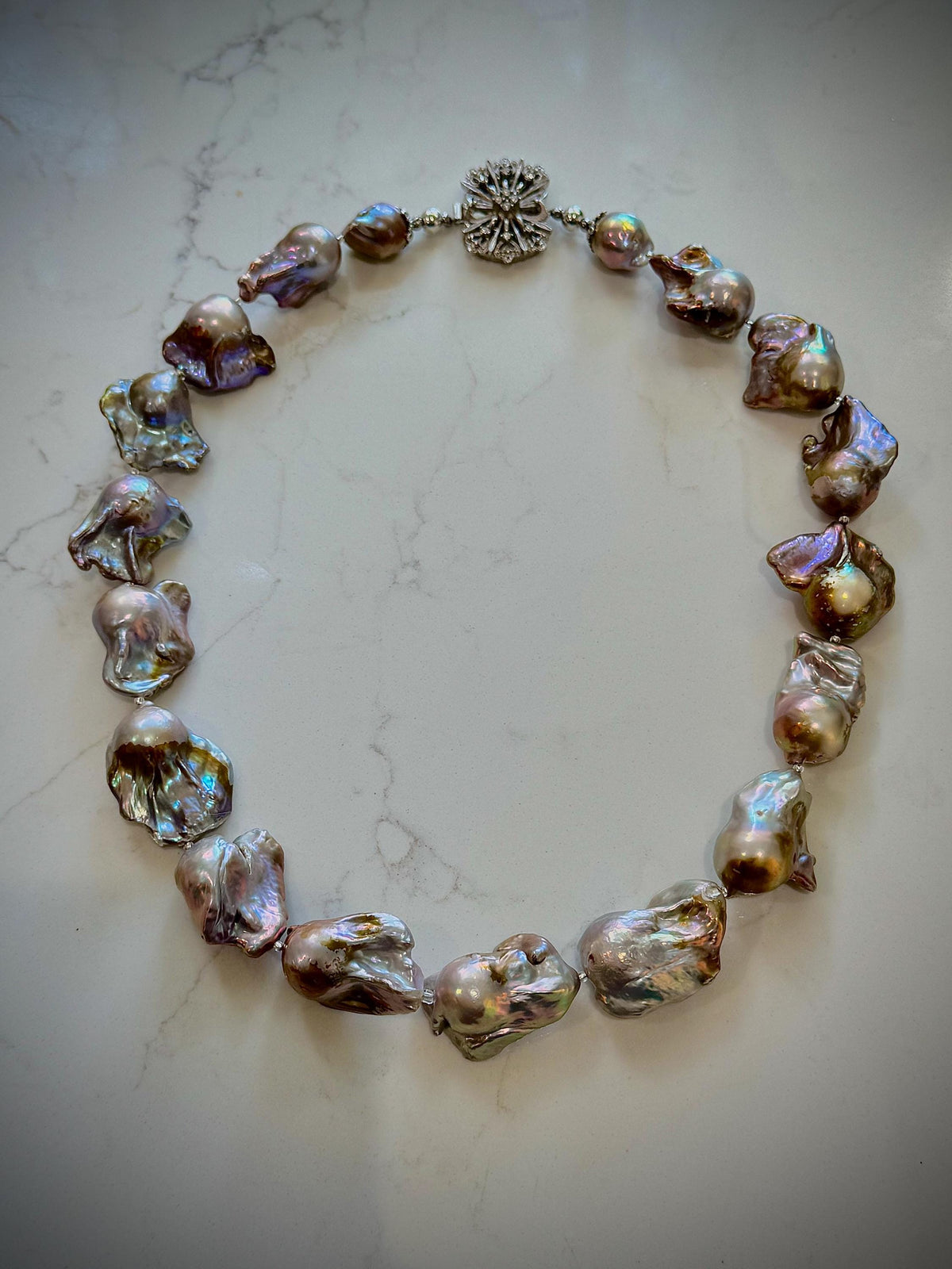 RARE Enormous 26mm Iridescent Flameball Freshwater Pearl Necklace
