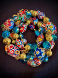 Vintage Murano Millefiori Glass Necklace: Ercole Moretti Beads, Aqua Rosario Leonardi