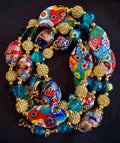 Rosario Leonardi Aqua Vintage Flat Oval “Snowshoe Millefiori” Beaded 34” Necklace