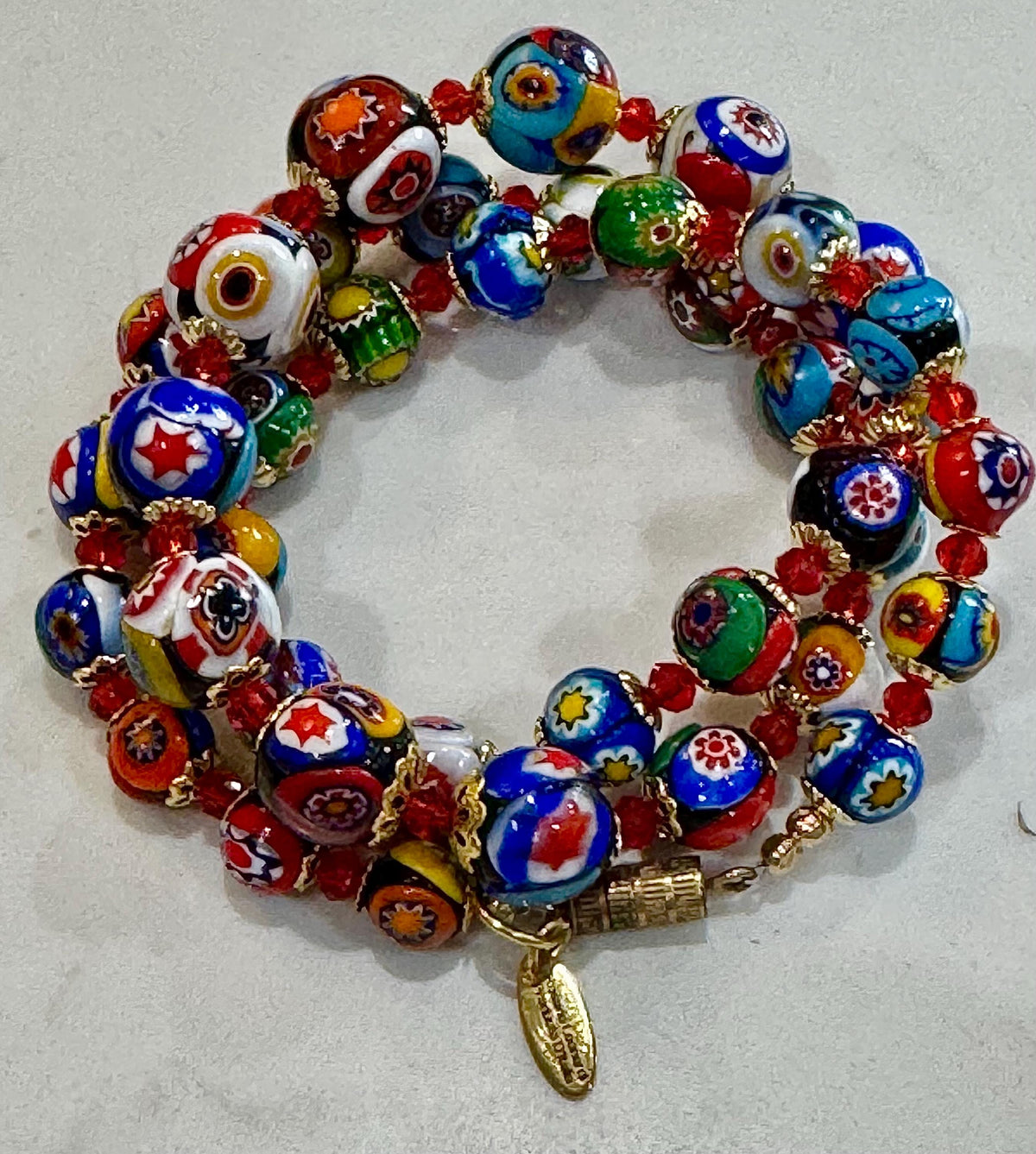 Vintage Murano Millefiori Glass Necklace: Rainbow Red Graduated Beads