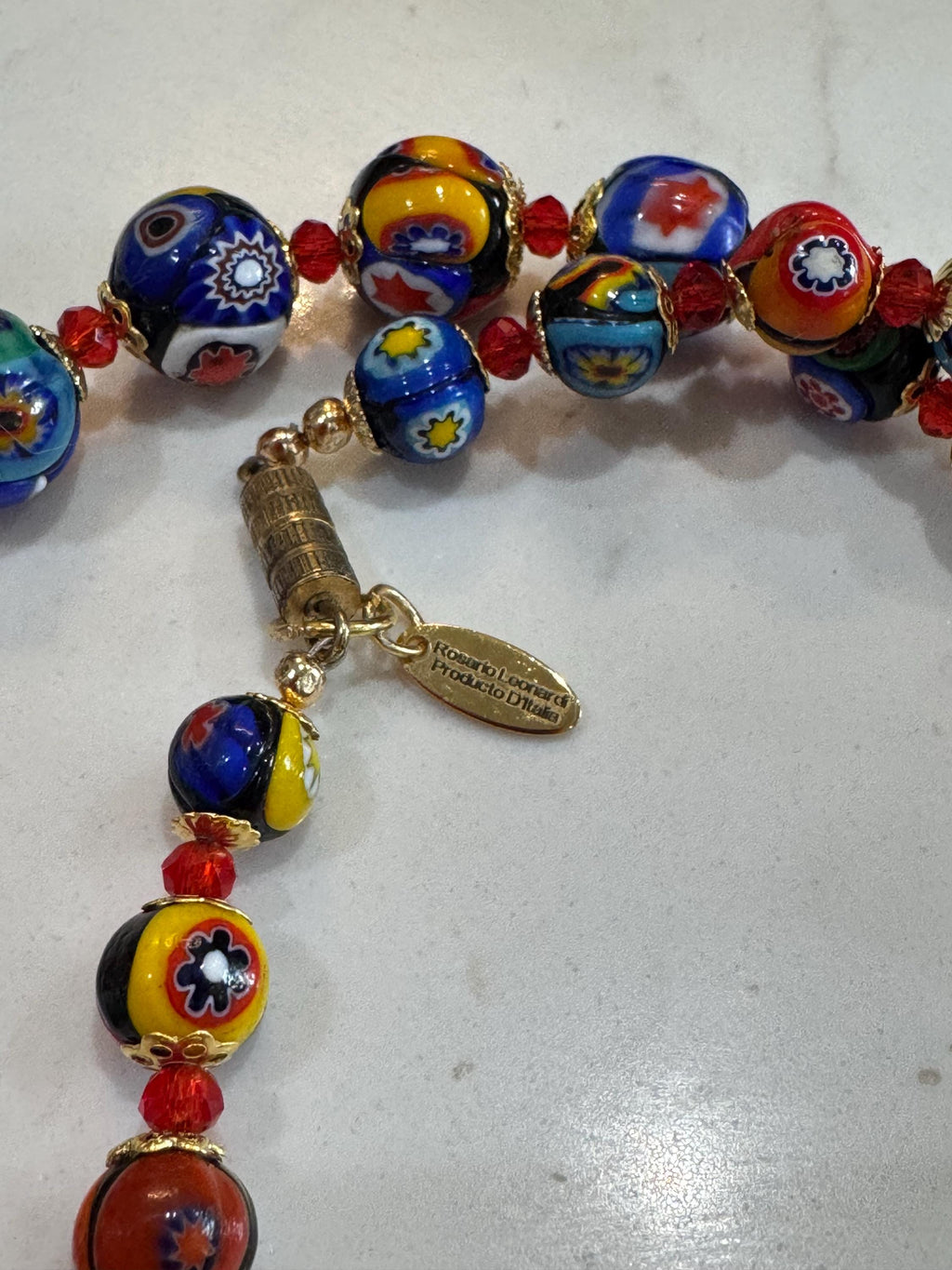 Vintage Murano Millefiori Glass Necklace: Rainbow Red Graduated Beads