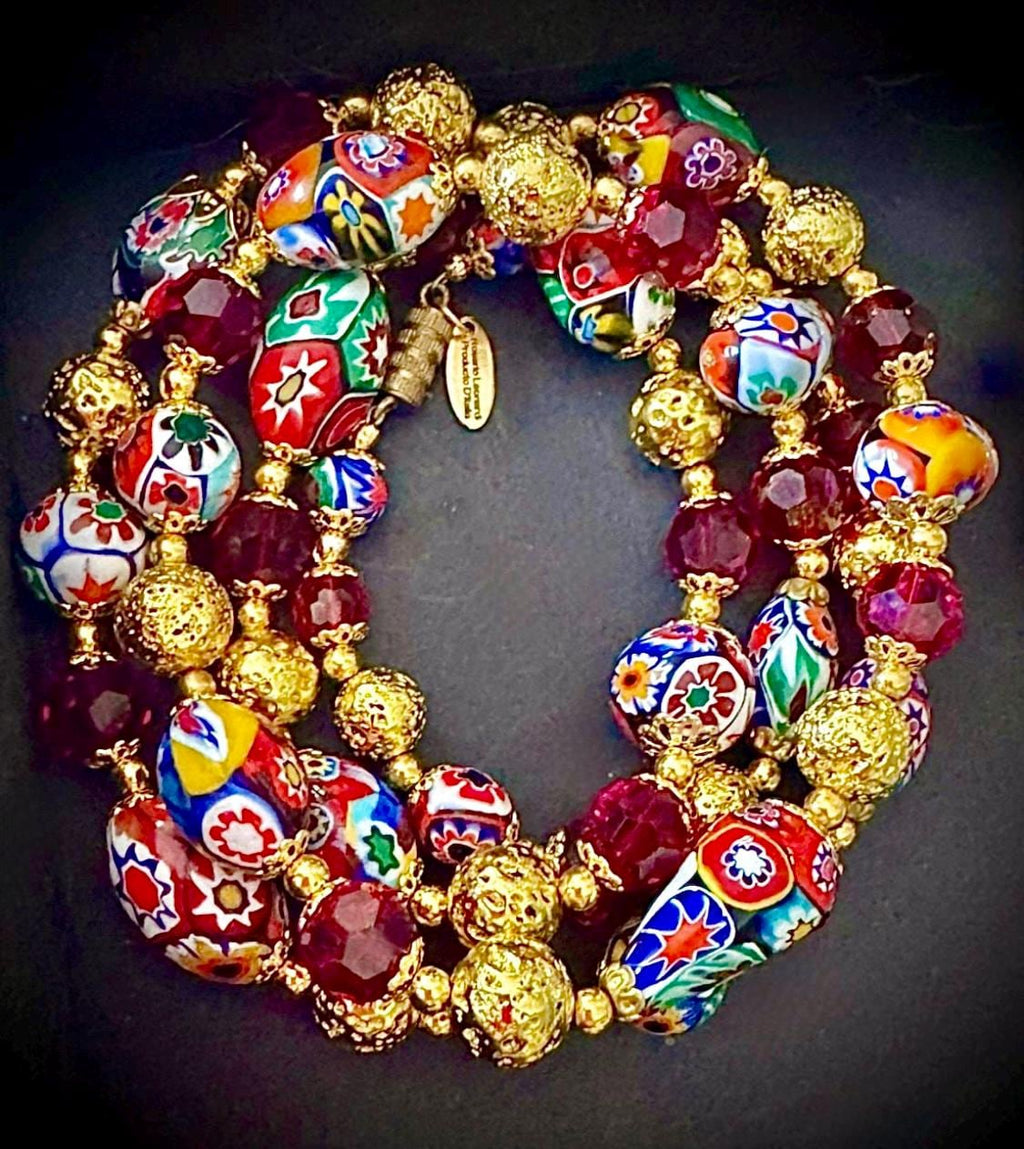 Ercole Moretti Millefiori Murano Glass Necklace: Rosario Leonardi Design, 1920s-50s Vintage Beads