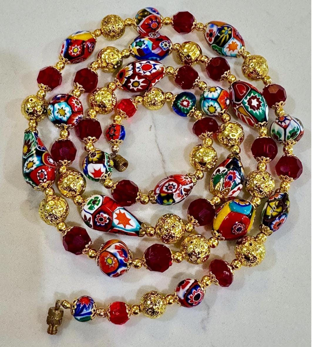 Ercole Moretti Millefiori Murano Glass Necklace: Rosario Leonardi Design, 1920s-50s Vintage Beads
