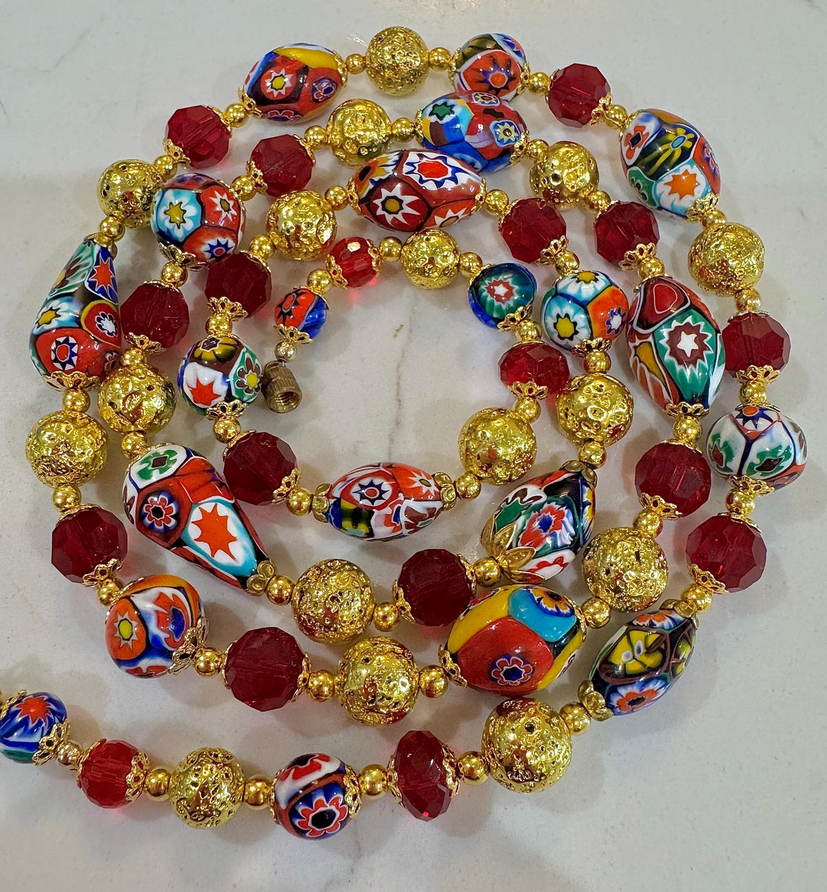 Ercole Moretti Millefiori Murano Glass Necklace: Rosario Leonardi Design, 1920s-50s Vintage Beads