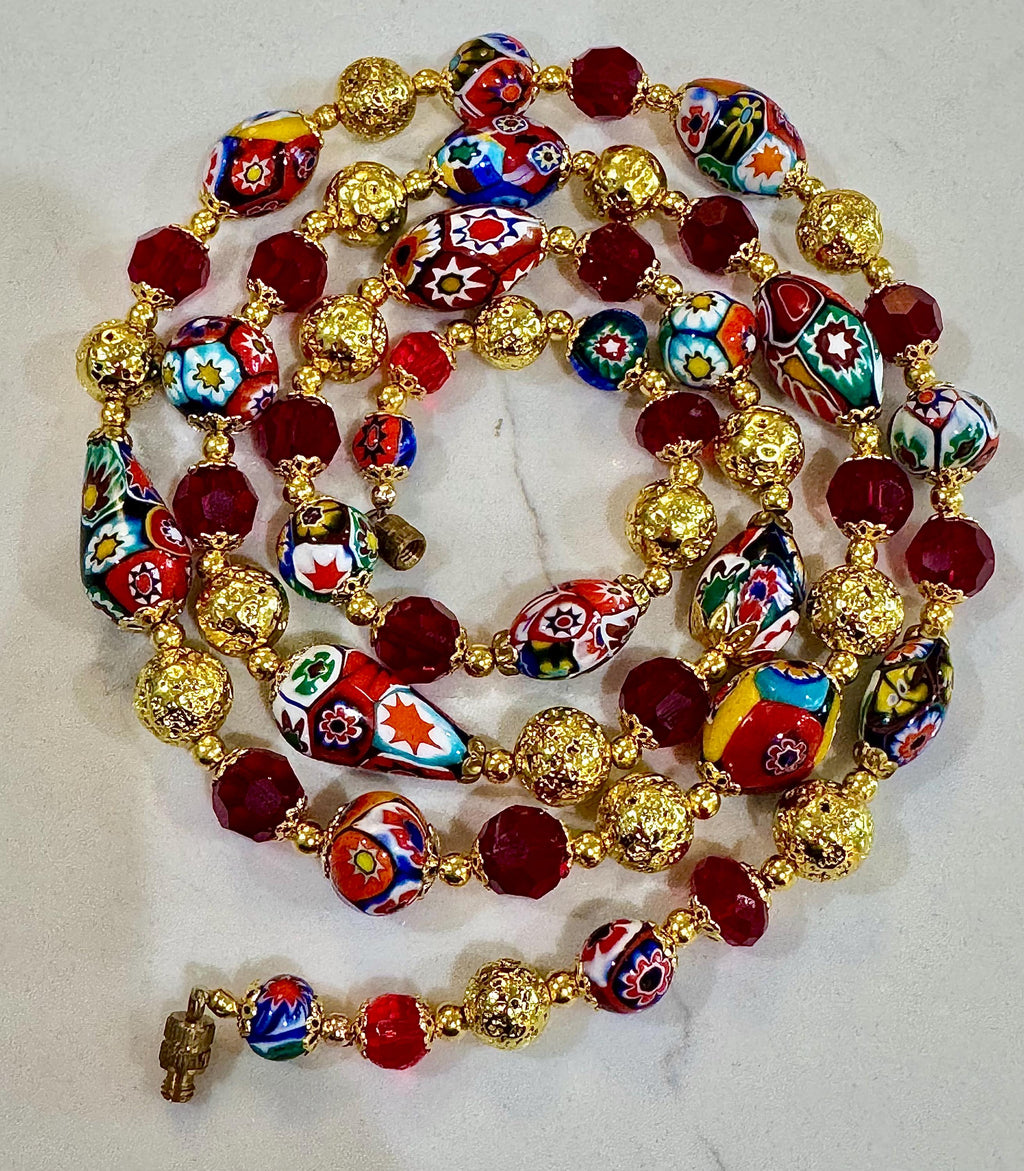 Ercole Moretti Millefiori Murano Glass Necklace: Rosario Leonardi Design, 1920s-50s Vintage Beads