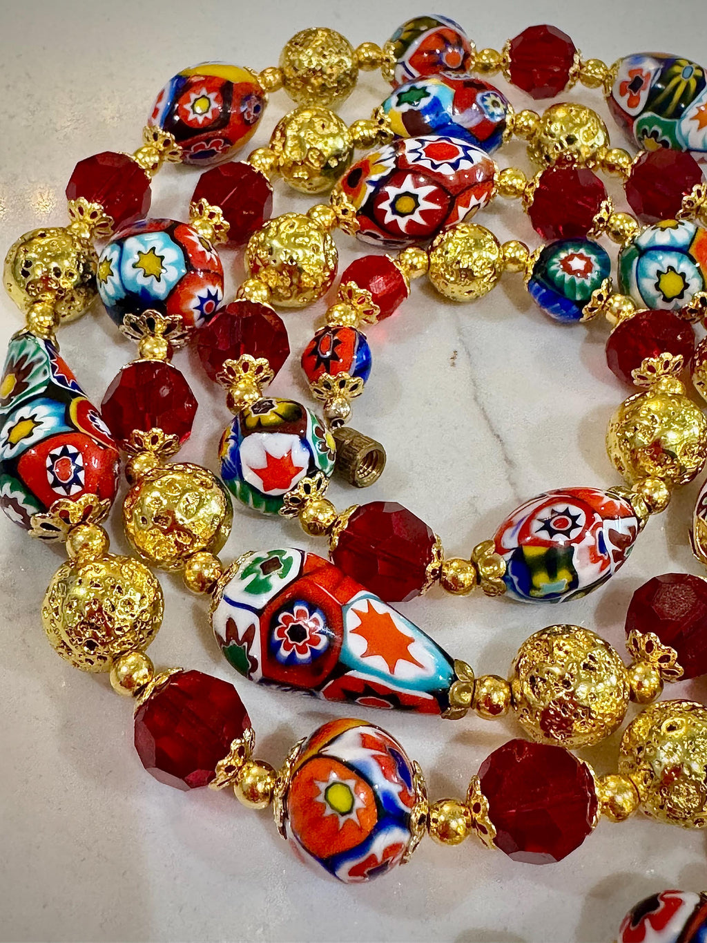 Ercole Moretti Millefiori Murano Glass Necklace: Rosario Leonardi Design, 1920s-50s Vintage Beads