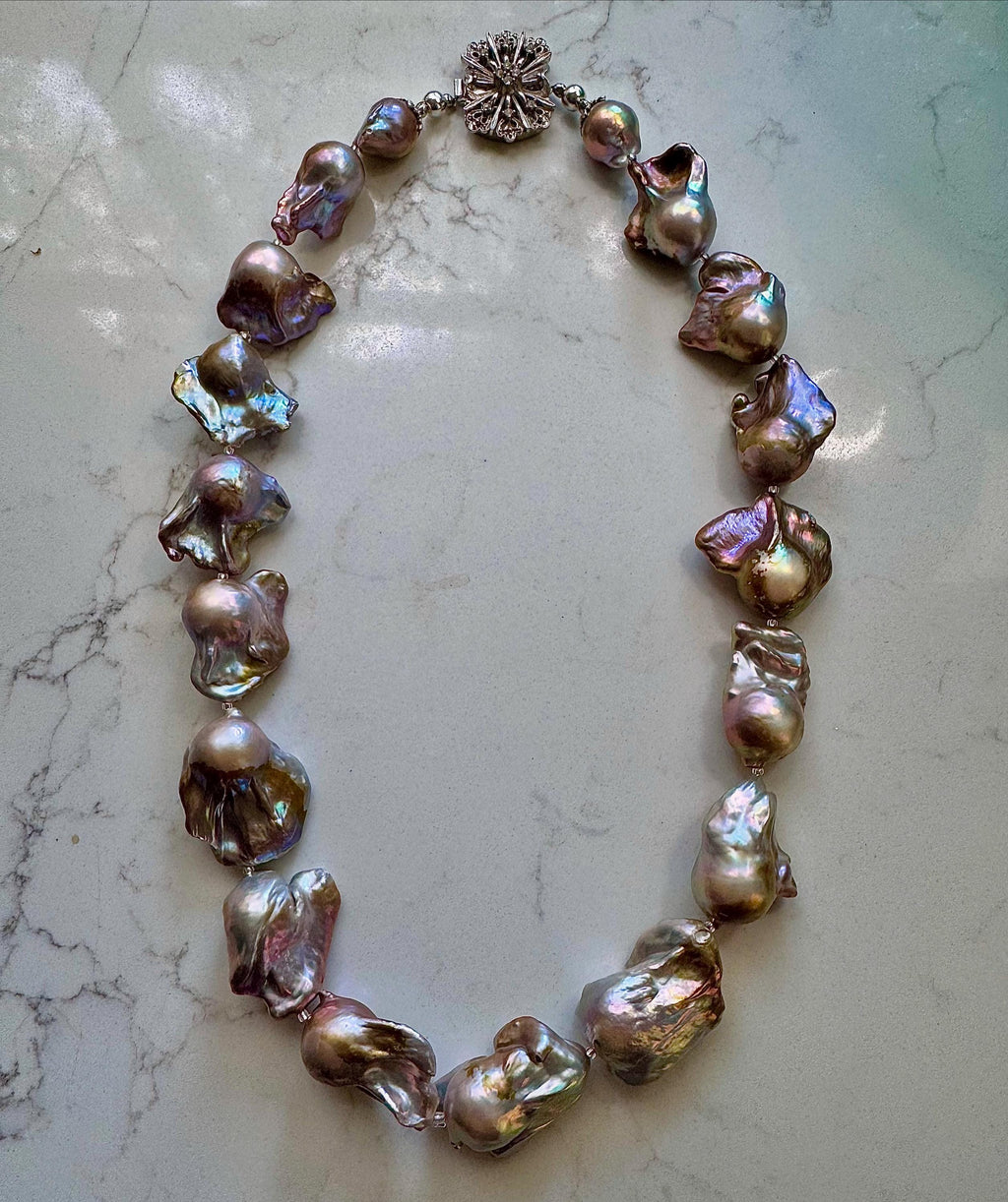 RARE Enormous 26mm Iridescent Flameball Freshwater Pearl Necklace