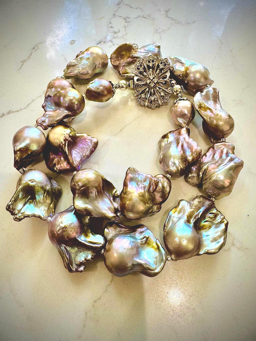 RARE Enormous 26mm Iridescent Flameball Freshwater Pearl Necklace