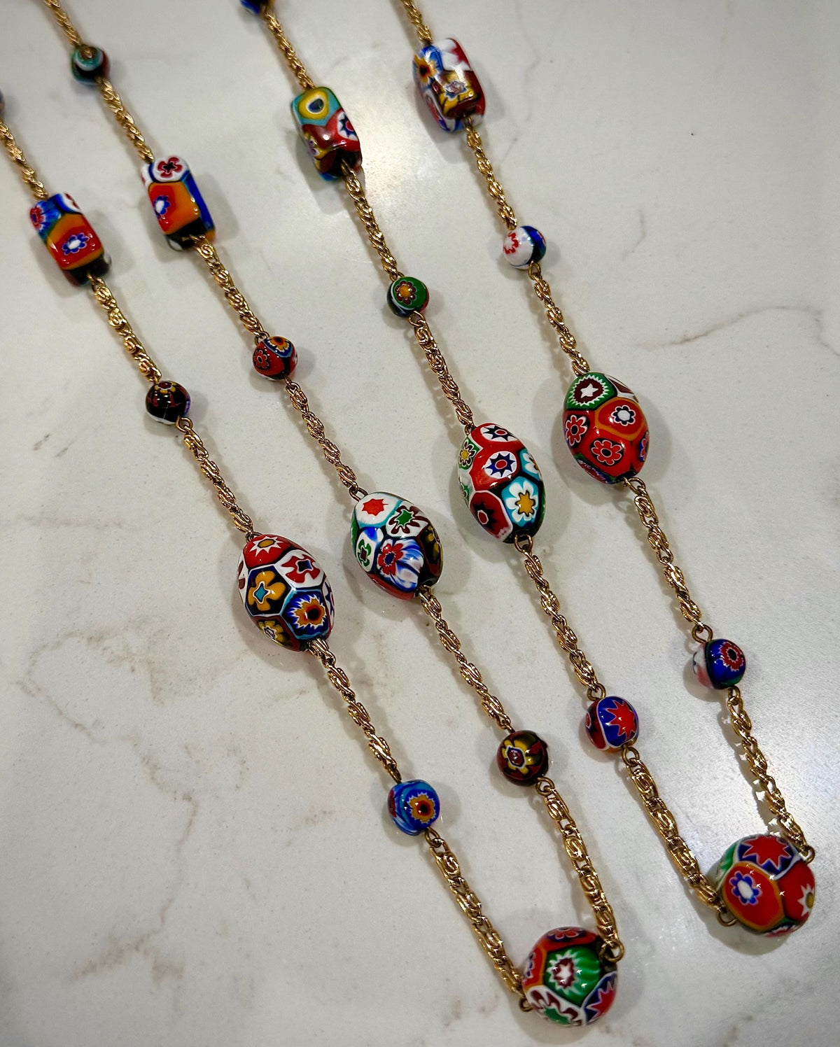 Ercole Moretti 26” Rectangle, Oval and Round Beaded Necklace on a Gold Tone Chain