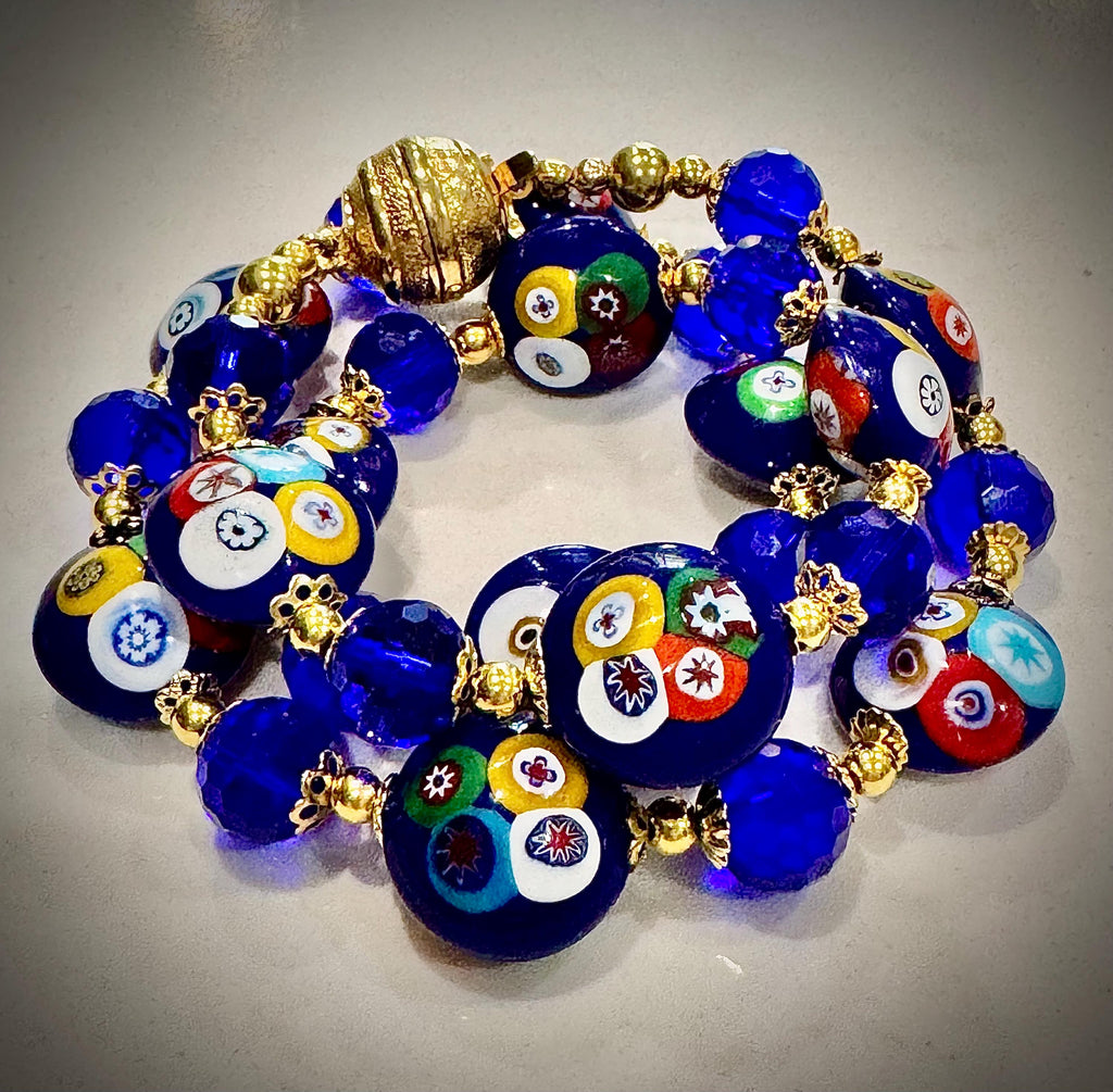Rosario Leonardi Deep Blue Murano Millefiori Beaded Necklace