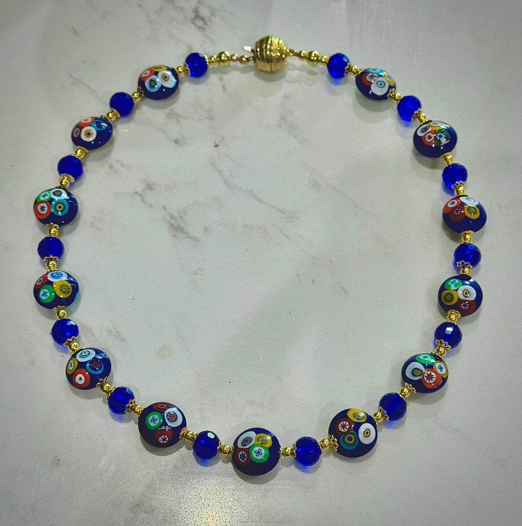 Rosario Leonardi Deep Blue Murano Millefiori Beaded Necklace