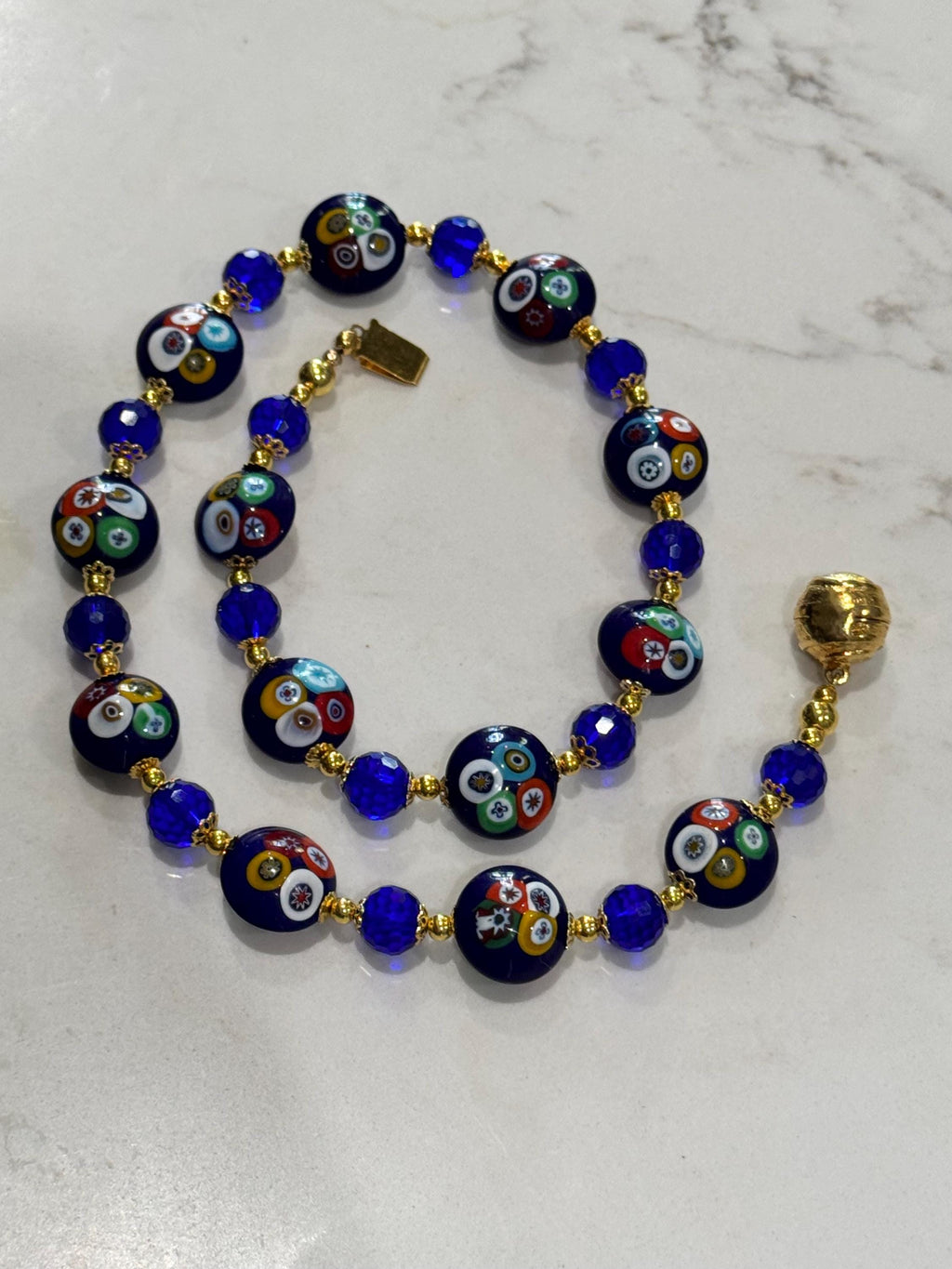 Rosario Leonardi Deep Blue Murano Millefiori Beaded Necklace
