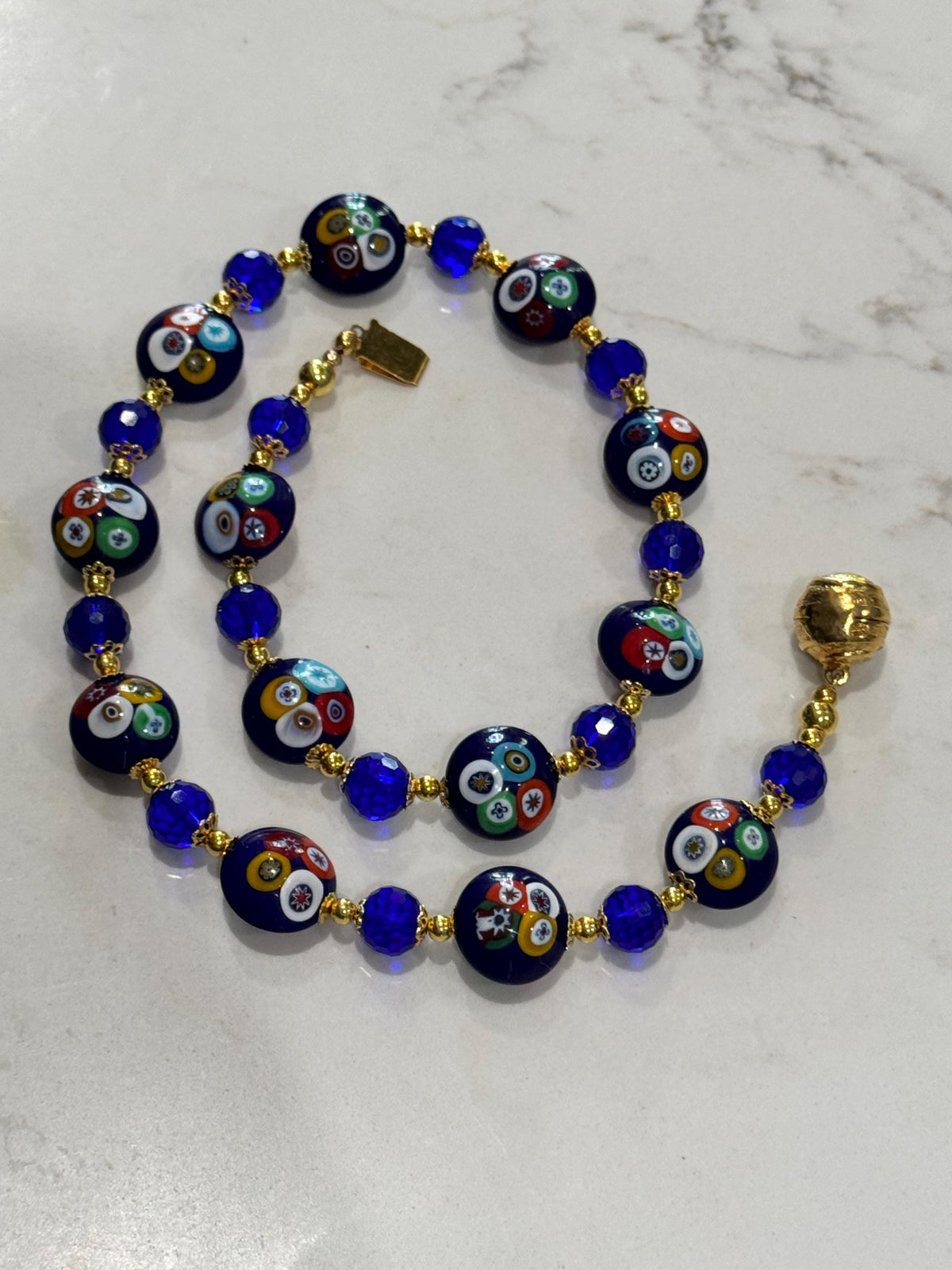 Rosario Leonardi Deep Blue Murano Millefiori Beaded Necklace