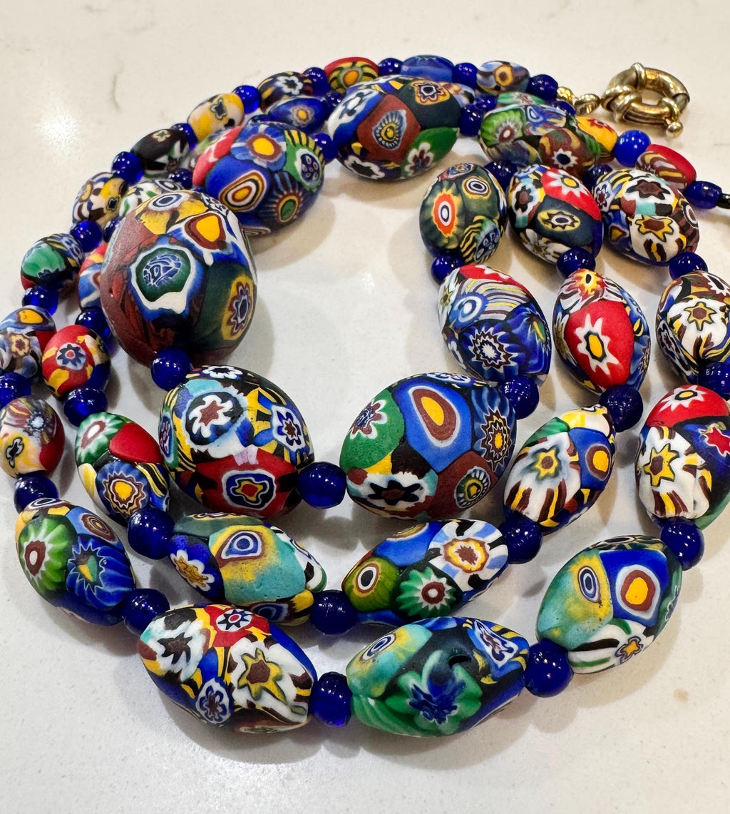 Vintage Millefiori Murano Glass Necklace: Ercole Moretti, Restrung, 32"