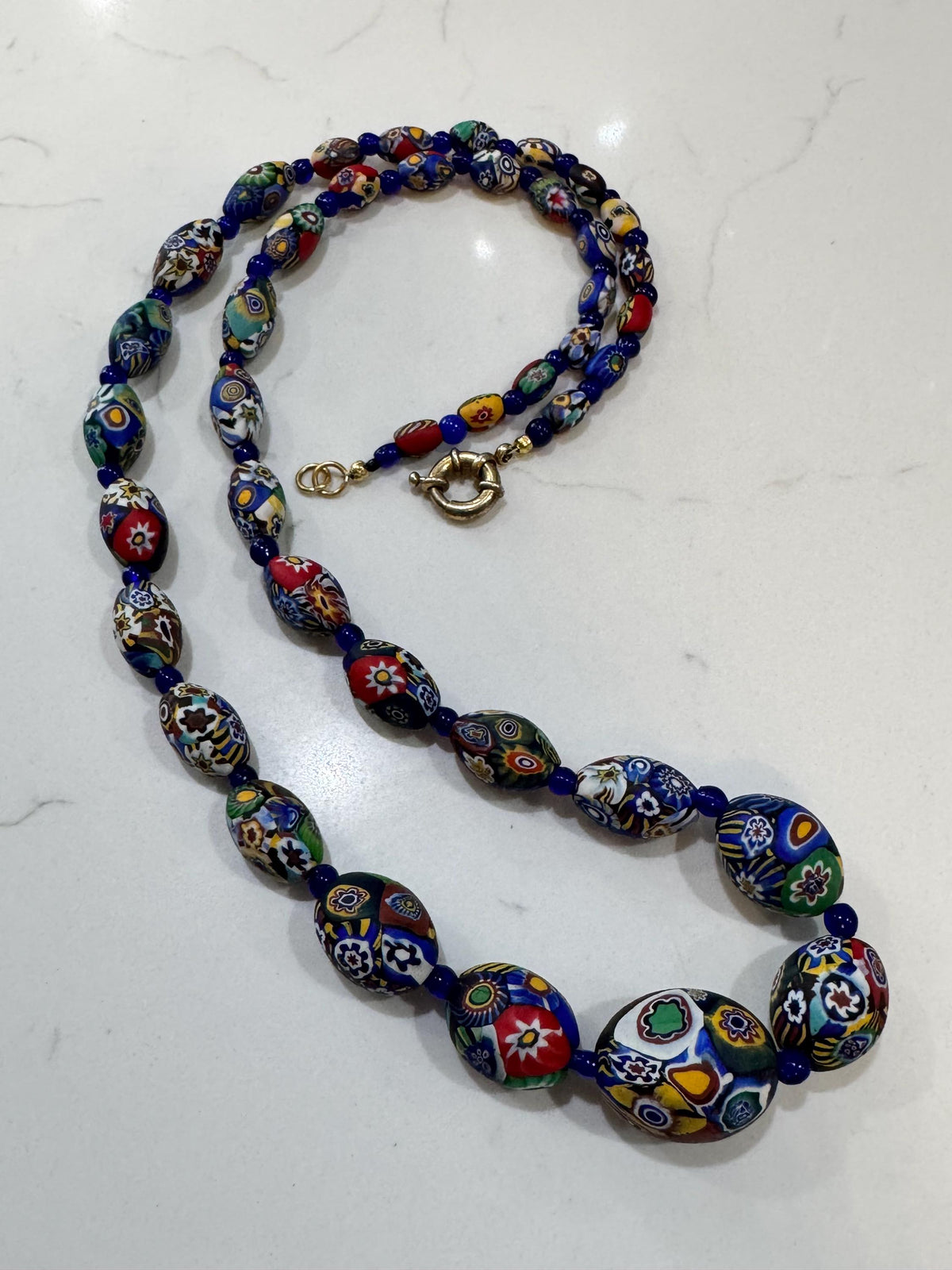 Vintage Millefiori Murano Glass Necklace: Ercole Moretti, Restrung, 32"