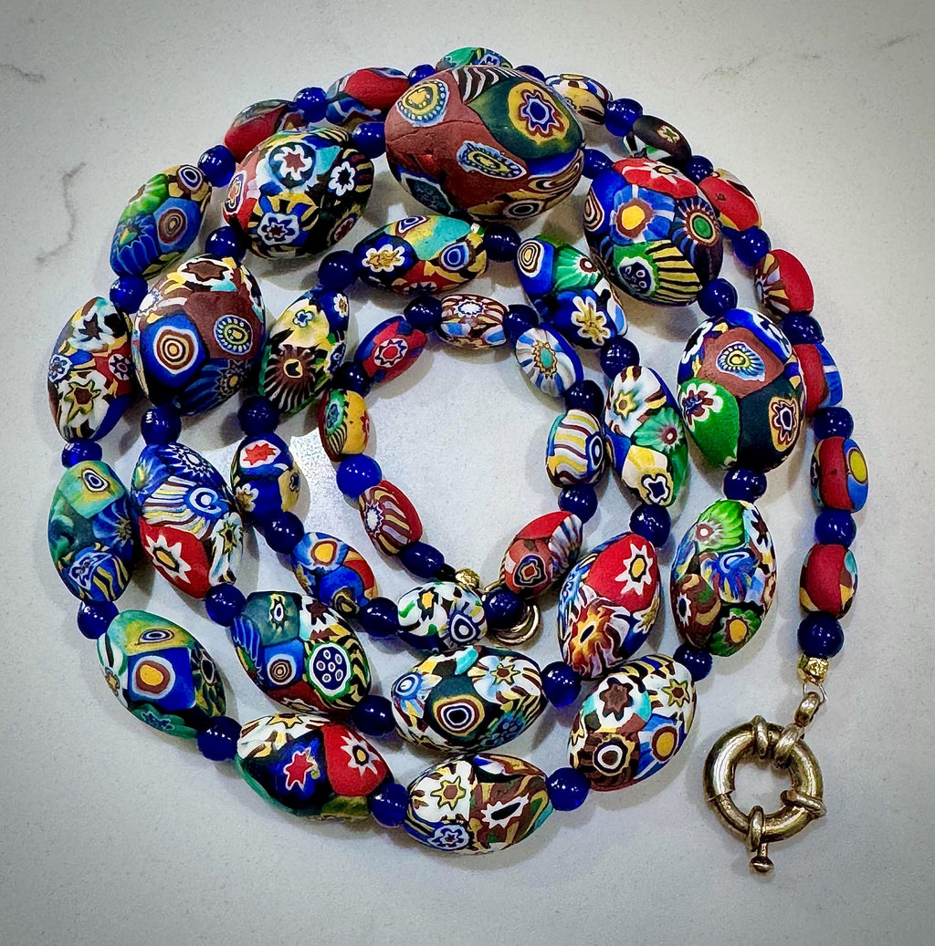 Vintage Millefiori Murano Glass Necklace: Ercole Moretti, Restrung, 32"
