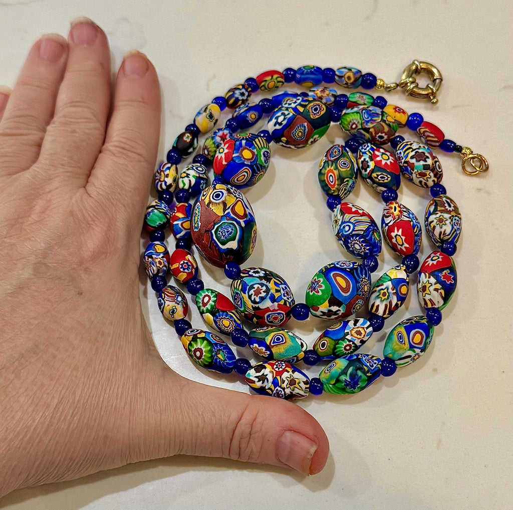 Vintage Millefiori Murano Glass Necklace: Ercole Moretti, Restrung, 32"