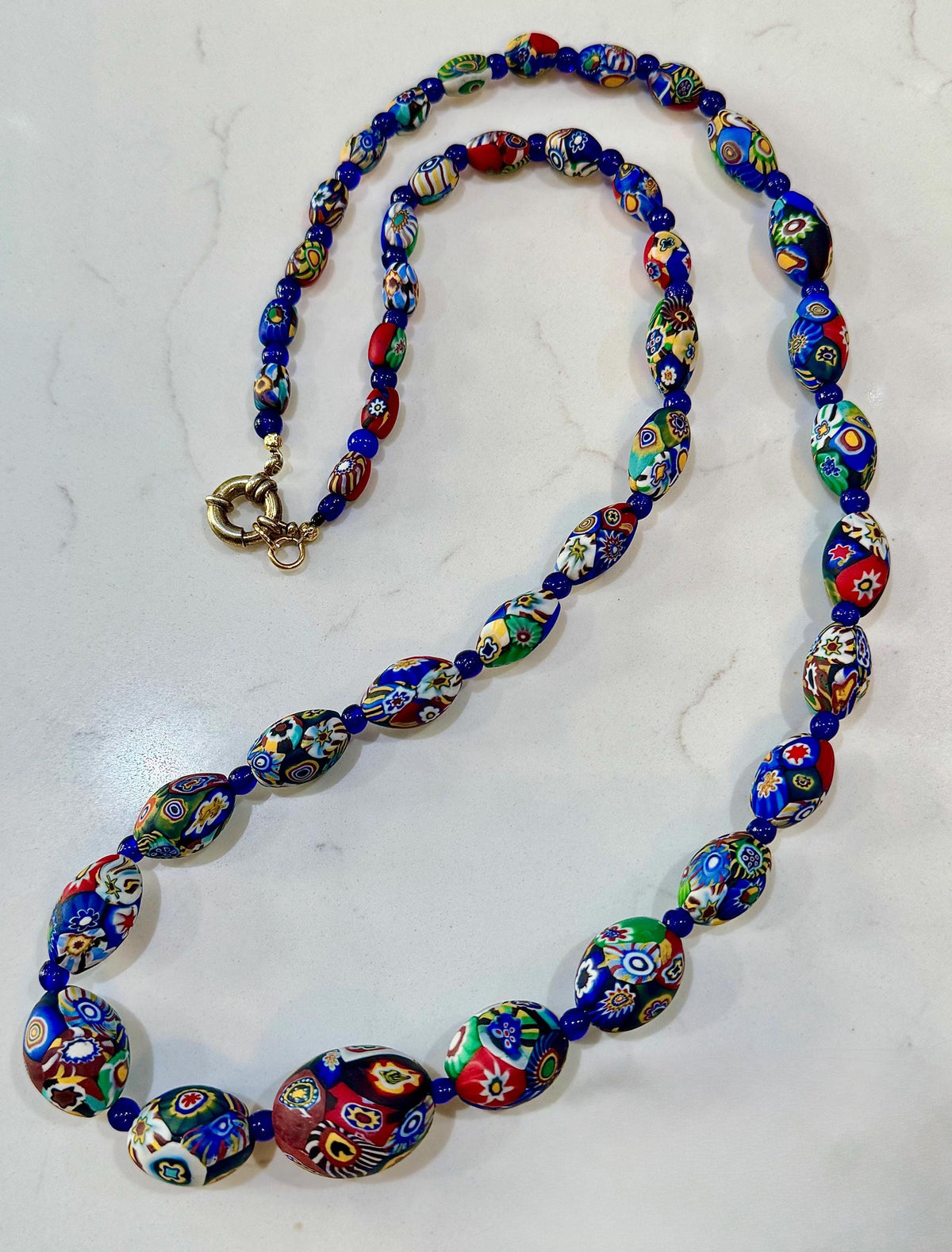 Vintage Millefiori Murano Glass Necklace: Ercole Moretti, Restrung, 32"