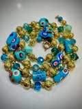 Vintage Rosario Leonardi Aqua Murano Millefiori Beaded Glass Necklace