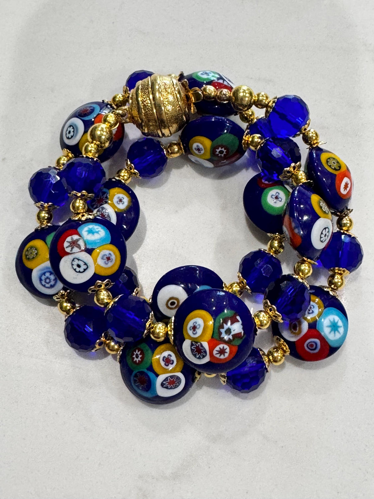 Rosario Leonardi Deep Blue Murano Millefiori Beaded Necklace