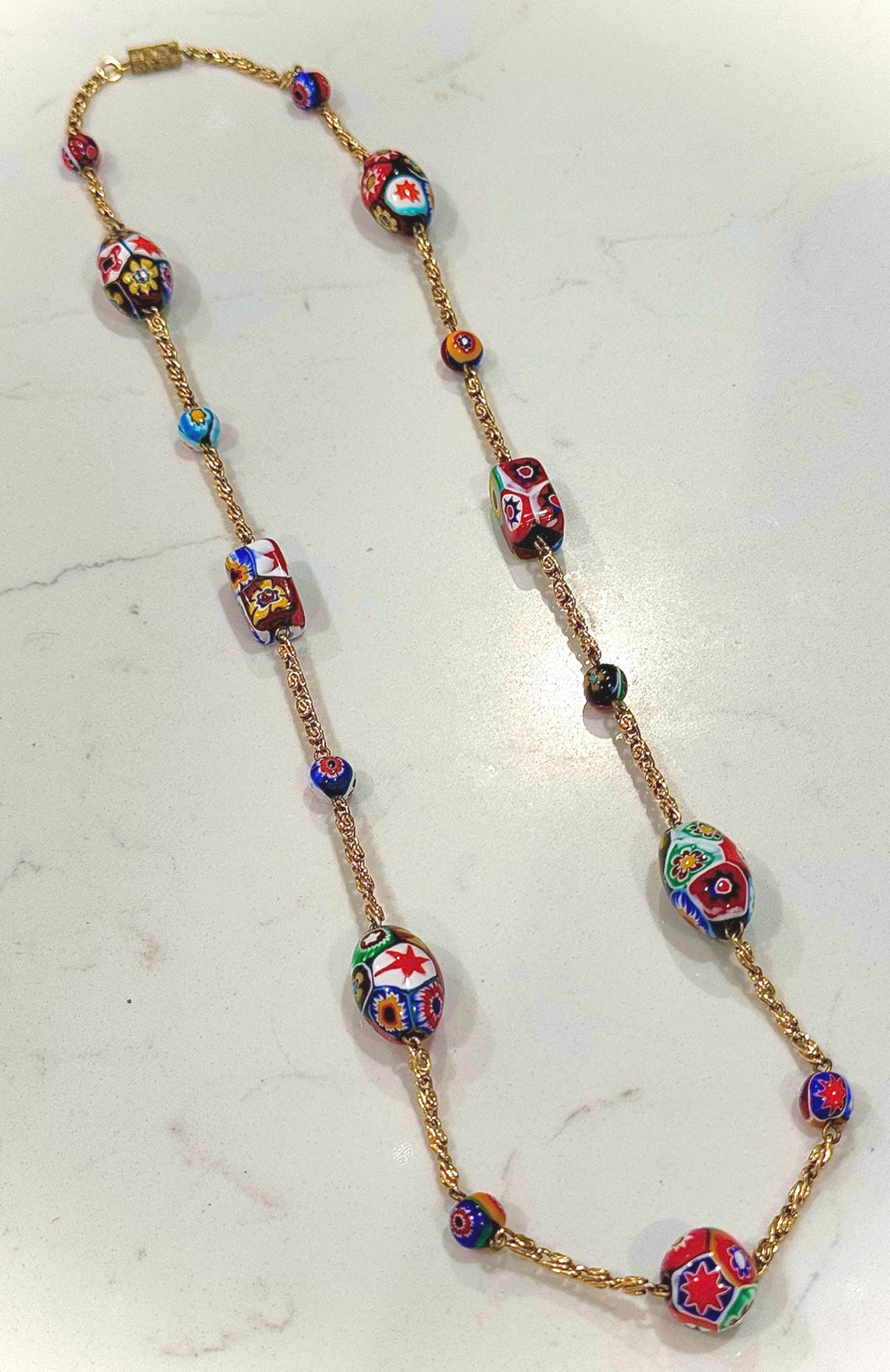 Ercole Moretti 26” Rectangle, Oval and Round Beaded Necklace on a Gold Tone Chain